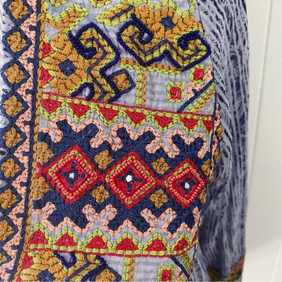 Anthropologie Bhanuni Jyoti Linne Embroidered Tunic Dress Blue Boho Size XS - Picture 6 of 16